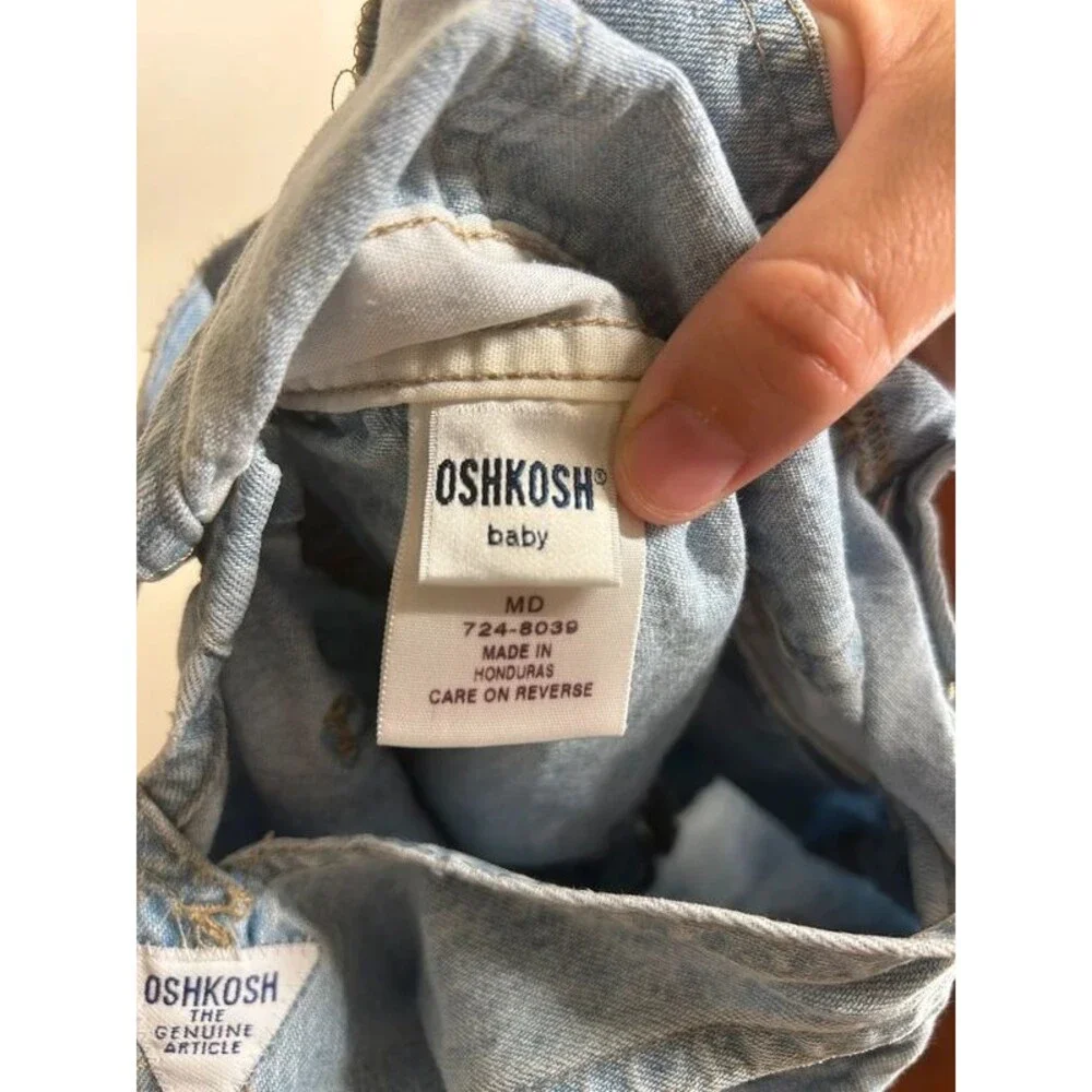 Vtg 90s Oshkosh Baby Girl MD 6-9M Light Denim Shortall